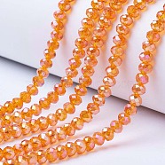 Electroplate Glass Beads Strands, AB Color Plated, Faceted, Rondelle, Dark Orange, 4x3mm, Hole: 0.4mm, about 113~115pcs/strand, 41~42cm(EGLA-A034-T4mm-B16)