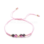 Natural Agate & Brass Clover Beaded Cord Bracelet, Gemstone Braided Adjustable Bracelet for Women, Pearl Pink, Inner Diameter: 7/8~3-5/8 inch(2.1~9.3cm)(BJEW-JB08366-03)