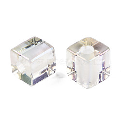 Transparent Resin European Beads, Pearl Luster Plated, Large Hole Beads, Cube, Clear, 16x15.5x15.5mm, Hole: 6mm(RESI-N022-10B-A01)