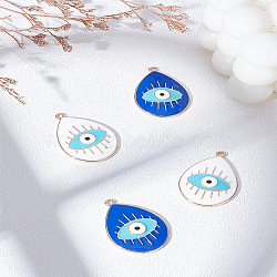 4Pcs 2 Colors Alloy Enamel Pendants, Teardrop with Evil Eye Charm, Mixed Color, 37x25.5x3mm, Hole: 2mm, 2pcs/color(ENAM-LP0002-11)