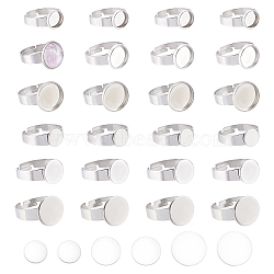 DICOSMETIC DIY Blank Dome Adjustable Ring Making Kit, Including 304 Stainless Steel Flat Round Ring Settings, Glass Cabochon, Stainless Steel Color, 120Pcs/box(STAS-DC0010-83)