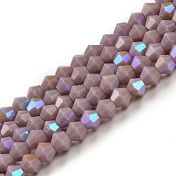 Opaque Solid Color Imitation Jade Glass Beads Strands, AB Color Plated, Faceted, Bicone, Medium Purple, 4x4mm, Hole: 0.8mm, about 87~98pcs/strand, 12.76~14.61 inch(32.4~37.1cm)(GLAA-F029-P4mm-D13)