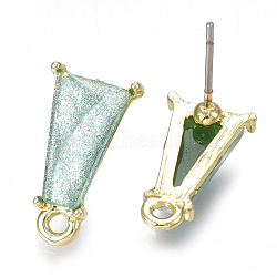 Alloy Stud Earring Findings, with Loop, Resin and Steel Pins, Trapezoid, Light Gold, Light Sea Green, 16x9mm, Hole: 1.6mm, Pin: 0.7mm(PALLOY-S121-19B)