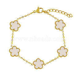 Natural Shell Flower Link Chain Bracelet, Stainless Steel Bracelet, Real 18K Gold Plated, 6-3/4 inch(17cm)(XT3040-3)