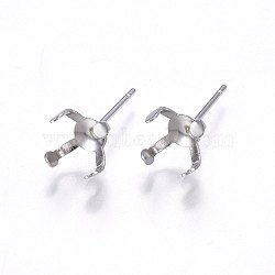 Tarnish Resistant 304 Stainless Steel Stud Earring Findings, Stainless Steel Color, 7x7mm, Pin: 0.8mm(STAS-I095--08P-B)