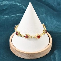 Brass Pave Cubic Zirconia Heart Flower Link Chain Bracelets for Women, Rack Plating, Long-Lasting Plated, Cadmium Free & Lead Free, Real 18K Gold Plated, Red, 7.40 inch(18.8cm)(KK-CBA68DA-13G-01)