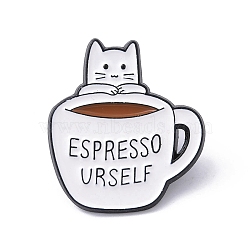 Alloy Brooches, Enamel Pins, Cat with Food, Drink, 28.5x25.5x1.3mm(JEWB-E036-01EB-02)