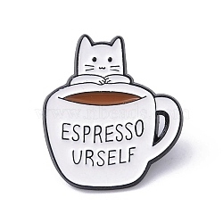 Black Alloy Brooches, Enamel Pins, Cat with Food, Drink, 28.5x25.5x1.3mm(JEWB-E036-01EB-02)