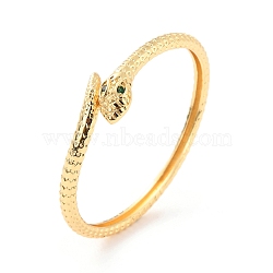 Bling Snake Cubic Zirconia Cuff Bangle, Real 18K Gold Plated Brass Serpent Wrap Open Bangle for Women, Cadmium Free & Lead Free, Green, Inner Diameter: 2-1/4x1.97 inch(5.55cm)(BJEW-D448-02G-RS)