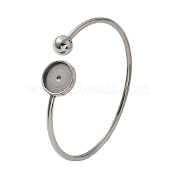 304 Stainless Steel Cuff Blank Bangle Bases with Round Tray, Stainless Steel Color, Tray: 12mm, Inner Diameter: 2-1/8x1-5/8 inch(5.3x4.2cm) (STAS-Z088-04A-P)