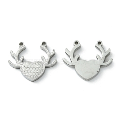 304 Stainless Steel Manual Polishing Charms, Antler, Stainless Steel Color, 12.5x15x2mm, Hole: 0.9mm(STAS-C075-01P)