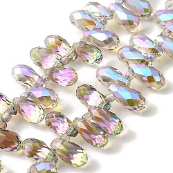 Electroplate Glass Beads Strands, Rainbow Plated, Faceted, Teardrop, Top Drilled, Dark Khaki, 13x7x7mm, Hole: 1mm, about 100pcs/strand, 19.29''(49cm)(EGLA-B006-01A-FR01)