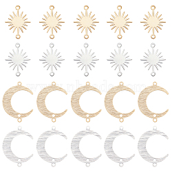 32Pcs 4 Styles Brass Connector Charms Sets, Moon & Sun Links, Mixed Color, 13~16.5x17.5~22x0.7~0.8mm, Hole: 1.2mm, 8pcs/style(KK-BC0011-20)