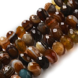 Natural Banded Agate/Striped Agate Beads Strands, Dyed & Heated, Faceted Rondelle, Coconut Brown, 10x6mm, Hole: 1mm, about 58pcs/strand, 15.35''(39cm)(G-E605-A02-03K)