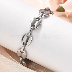 304 Stainless Steel Oval Link Chains Bracelets for Men & Women, Stainless Steel Color, 8-1/8 inch(20.5cm), Link: 11.5x8x2.5mm(BJEW-D042-53P)