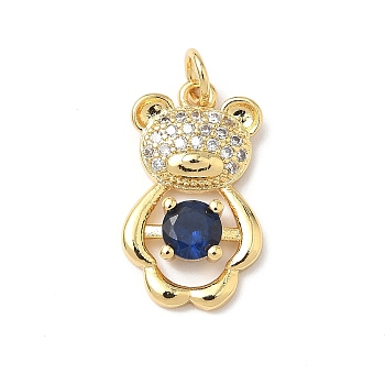 Brass Micro Pave Cubic Zirconia Pendants, Bear, Cadmium Free & Lead Free, Long-Lasting Plated, with Jump Ring, Dark Blue, 20x12x3mm, Hole: 3mm