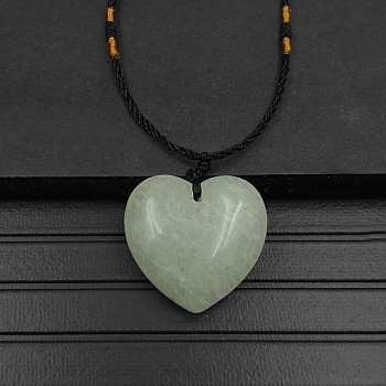Natural Green Aventurine Pendant Necklaces, Heart, 15.75~23.62 inch(40~60cm)
