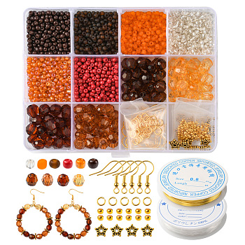 DIY Thanksgiving Theme Earring Bracelet Making Kit, Including Acrylic & Glass Seed Round Beads, Elastic Thread, Iron Earring Hooks, Mixed Color