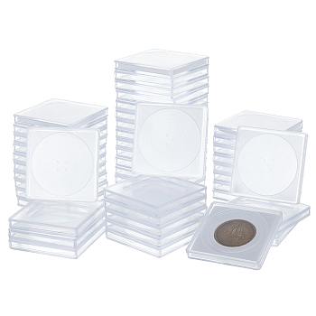 50 Sets 5 Styles Plastic Square Coin Boxes,  Commemorative Coin Collection Supplies, Clear, 48x48x6.5mm, 10 sets/style