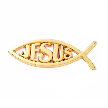 (Defective Closeout Sale: Scratched)Waterproof 3D Jesus Fish ABS Plastic Self Adhesive Stickers, Religion Car Decals for DIY Car Decoration, Word Jesus, Gold, 140x46x5.8mm