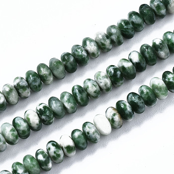 Natural Green Spot Jasper Beads Strands, Rondelle, 4~5x2mm, Hole: 0.8mm, about 145~150pcs/strand, 14.96~15.35 inch(38~39cm)