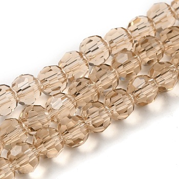 Transparent Glass Beads, Faceted(32 Facets), Round, BurlyWood, 6mm, Hole: 1mm, about 98pcs/strand, 20.47 inch(52cm)