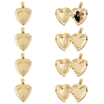 Brass Locket Pendants, Photo Frame Pendants for Necklaces, Heart with Bowknot, Real 18K Gold Plated, 22.5x19.5x5.5mm, Hole: 4x3mm, 8pcs/box