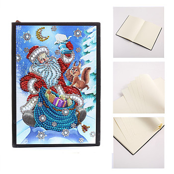 DIY Christmas Theme Diamond Painting Notebook Kits, including PU Leather Book, Resin Rhinestones, Pen, Tray Plate and Glue Clay, Santa Claus, 210x150mm