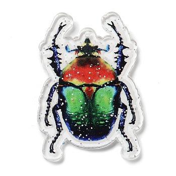 Acrylic Pendants, Beetle, Red, 46.5x31.5x2.5mm, Hole: 1mm