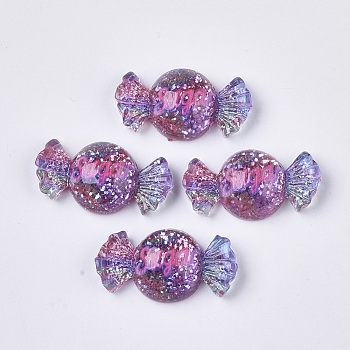 Resin Cabochons, with Glitter Sequins, Candy, Colorful, 25x13x6.5mm