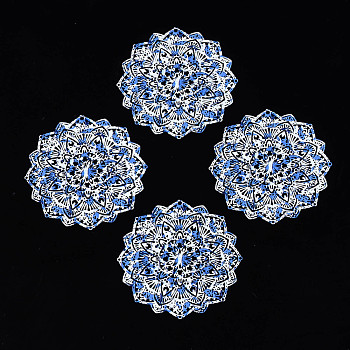 430 Stainless Steel Filigree Joiners, Spray Painted, Etched Metal Embellishments, Flower with Flower Pattern, White, 45x45x0.3mm, Hole: 1.4mm and 0.8mm.