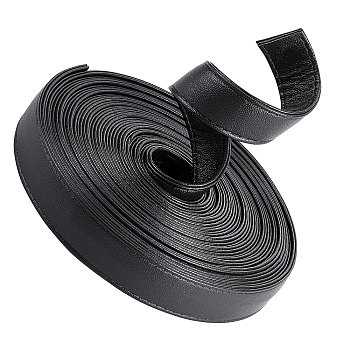 Flat PU Imitation Leather Cord, for Bag Decor, Black, 20x2~2.5mm