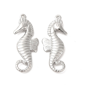 304 Stainless Steel Pendants, Sea Horse Shape Charms, Stainless Steel Color, 30x12x3.5mm, Hole: 1mm