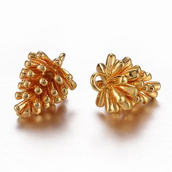 Long-Lasting Plated Brass Charms, Pine Cone, Cadmium Free & Lead Free, Real 24K Gold Plated, 13.5x10mm, Hole: 1.5mm