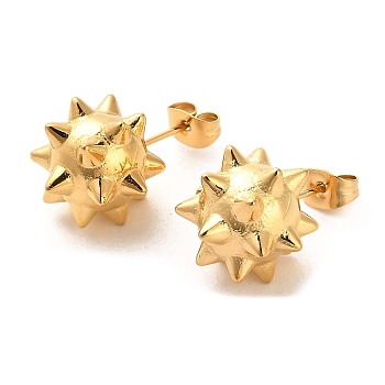 Ion Plating(IP) 304 Stainless Steel Stud Earrings for Women, Durian, Golden, 15x14.5mm