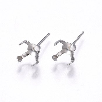 Tarnish Resistant 304 Stainless Steel Stud Earring Findings, Stainless Steel Color, 7x7mm, Pin: 0.8mm