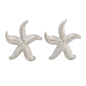 Non-Tarnish 304 Stainless Steel Ear Studs for Women, Starfish, Stainless Steel Color, 20x18mm