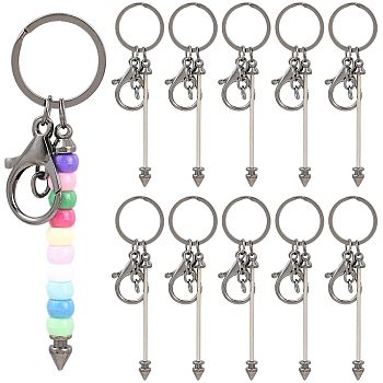 10Pcs Alloy Bar Beadable Keychain for Jewelry Making DIY Crafts, with Alloy Lobster Clasps and Iron Ring, Bullet, Gunmetal, 11.5cm