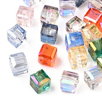 Faceted Transparent Glass Beads, Cube, Mixed Color, 6x6x6mm, Hole: 1.3~1.5mm