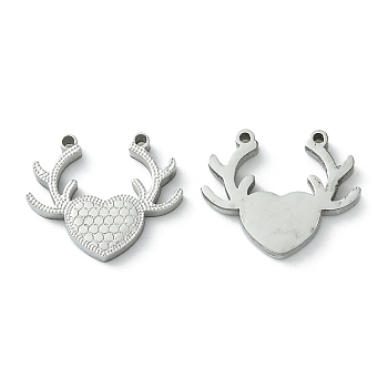 304 Stainless Steel Manual Polishing Charms, Antler, Stainless Steel Color, 12.5x15x2mm, Hole: 0.9mm