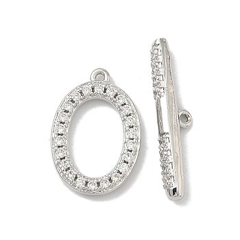 Oval Brass Micro Pave Clear Cubic Zirconia Toggle Clasps, Cadmium Free & Lead Free, Long-Lasting Plated, Platinum, 4.5~16.5x11~20.5x2.5~3mm, Hole: 0.8mm