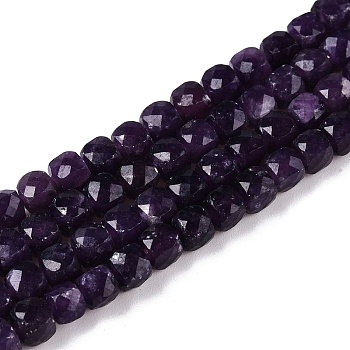 Natural Lepidolite Beads Strands, Faceted, Cube, 4~5x4~5x4~5mm, Hole: 0.8mm, about 92~105pcs/strand, 14.96~15.35 inch(38~39cm).