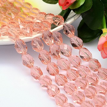 Faceted Polyhedron Imitation Austrian Crystal Bead Strands, Grade AAA, Pink, 11x8mm, Hole: 0.9~1mm, about 37pcs/strand, 15.7 inch