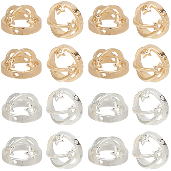 24Pcs 2 Colors Brass Bead Frame, Round Ring with Star, Platinum & Golden, 10x6mm, Hole: 1mm, 12pcs/color