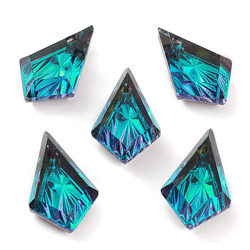 Embossed Glass Rhinestone Pendants, Faceted, Kite, Bermuda Blue, 13x8x4mm, Hole: 1.2mm