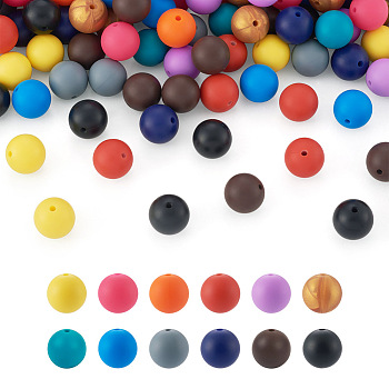 120Pcs 12 Colors Silicone Beads, DIY Nursing Necklaces and Bracelets Making, Chewing Pendants For Teethers, Round, Mixed Color, 15mm, Hole: 2mm, 10pcs/color
