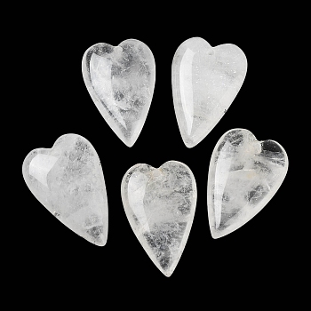 Natural Quartz Crystal Pendants, Rock Crystal Pendants, Love Heart Charms, 38.5~39.5x25~25.5x9mm, Hole: 1.8mm