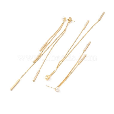 Латунные длинные серьги-гвоздики с кисточками и акриловой жемчужиной(EJEW-F281-14G)-2