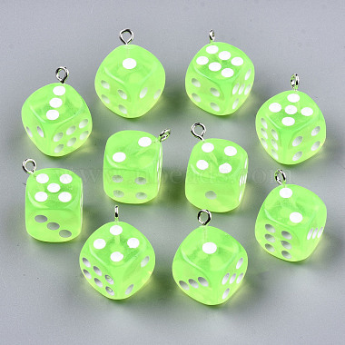 Platinum Pale Green Cube Iron+Resin Pendants