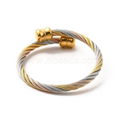 Ion Plating(IP) 304 Stainless Steel Twist Rope Open Cuff Bangle(BJEW-P283-54)-2